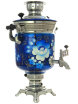 Набор самовар электрический 3 литра с росписью "Жостово на синем" с автоотключением при закипании фото 4 — Samovars.ru